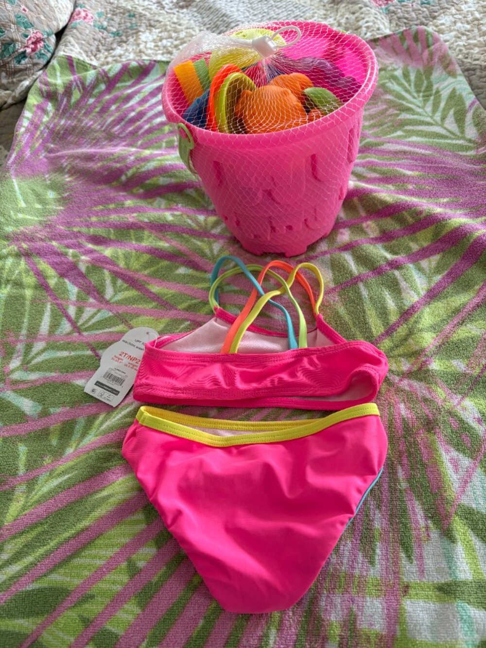 Wonder Nation Girls Vibrant Neon Pink Crisscross Straps 2 Piece Bikini Size 2T - Picture 3 of 5